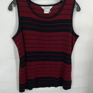 Misook Women's Burgundy & Black Stripe Sleeveless Washable Top Size Large